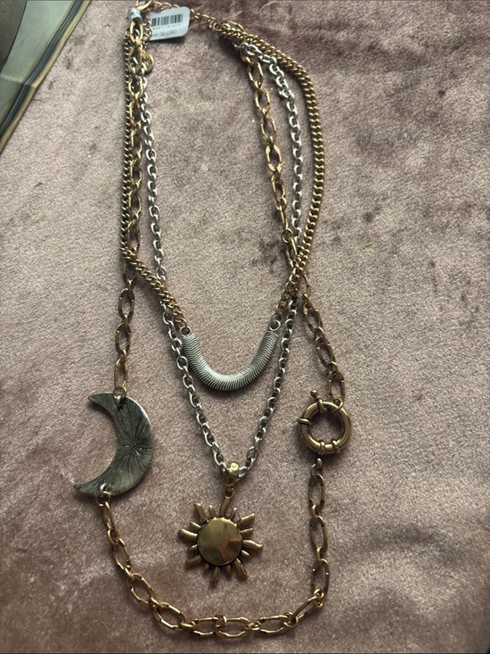 Free People Jewelry - Free People Mixed Gold and Silver Sun & Moon Layered Necklace
